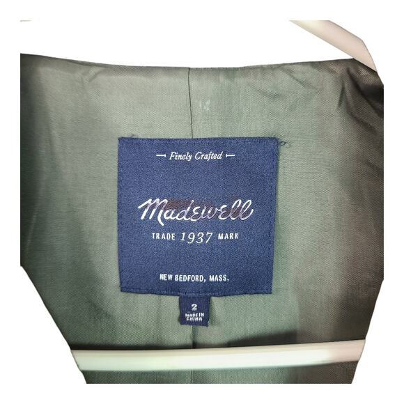 Madewell City Grid Olive Green Black Offset Zip Up Wool Blend Lined Coat Jacket - Picture 5 of 5